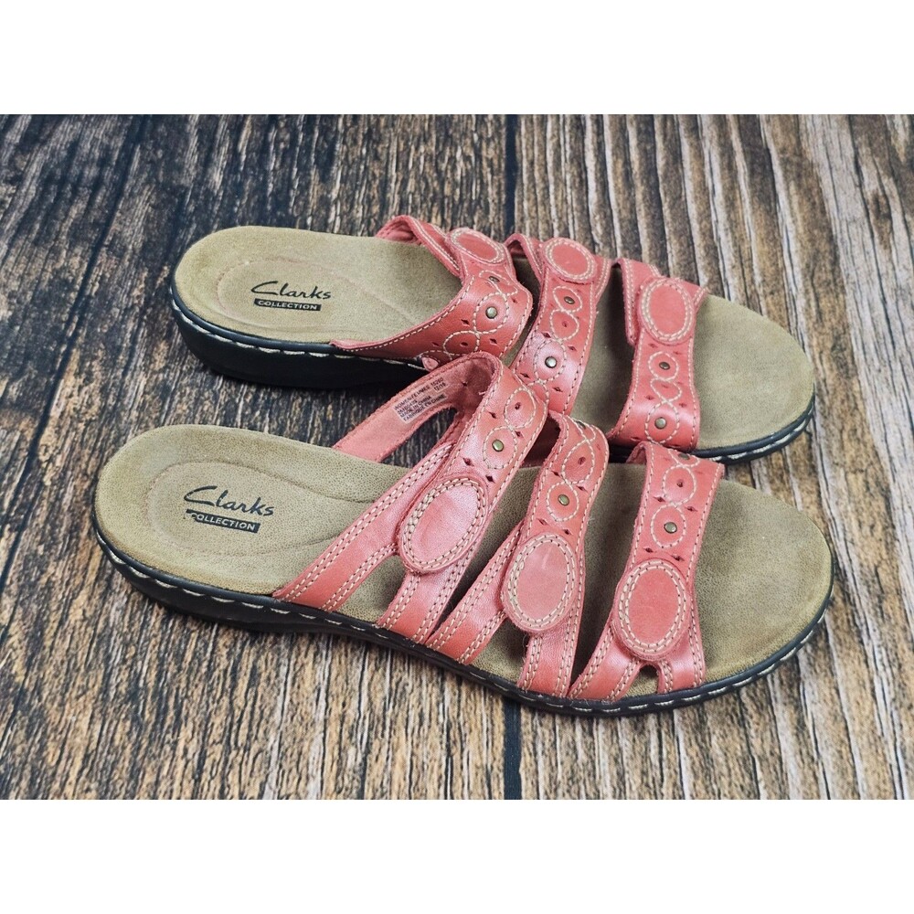 Clarks Leisa Cacti Q Slide Sandals Coral Red Soft Cushion Womens 8